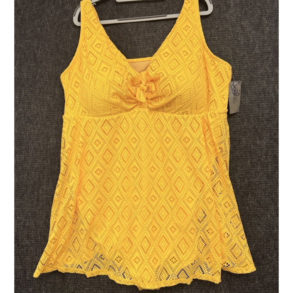 NWT Catherines Yellow Swim Dress Top Size 28W Wireless Padded Bust